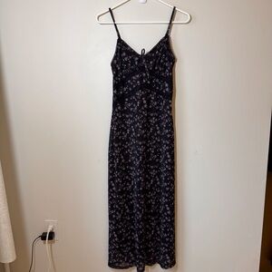 Y2K style babydoll maxi dress whimsigoth dainty floral. Lace trim bow detail.